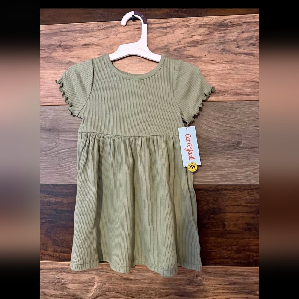 Cat & Jack Green Ribbed Short Sleeve Kids Dress-Size 2T NWT